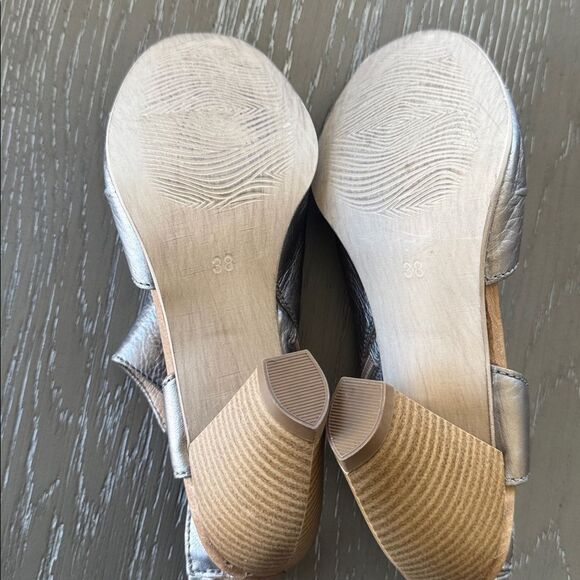 Miz Mooz Metallic Pewter Leather Heeled Sandals Open Toe Shoes Slingback Size 38 - Picture 8 of 12